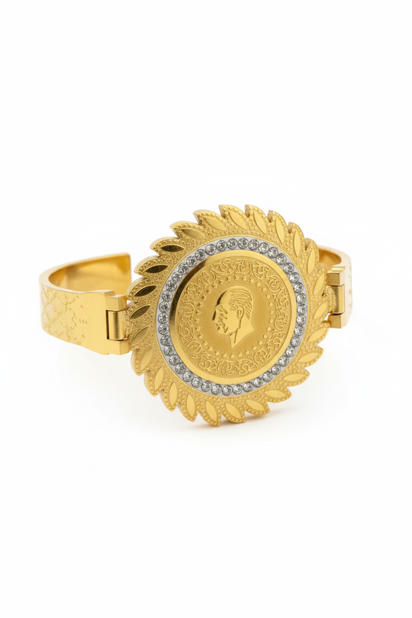 Bracelet jonc médaillon monnaie Louis détail fond blanc