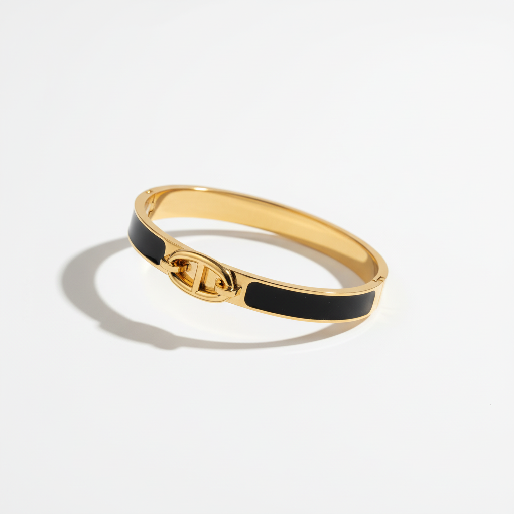 Bracelet jonc noir vue latérale fond blanc