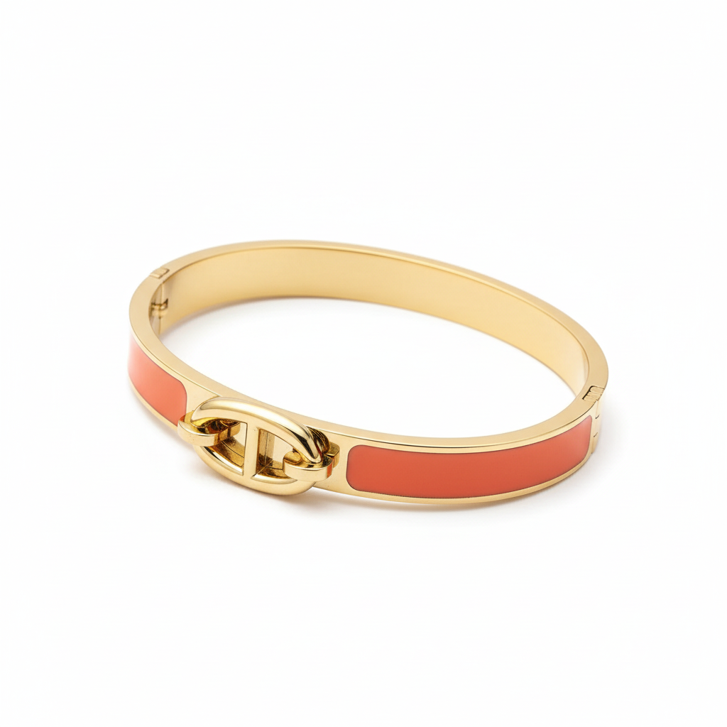 Bracelet jonc orange vue latérale fond blanc
