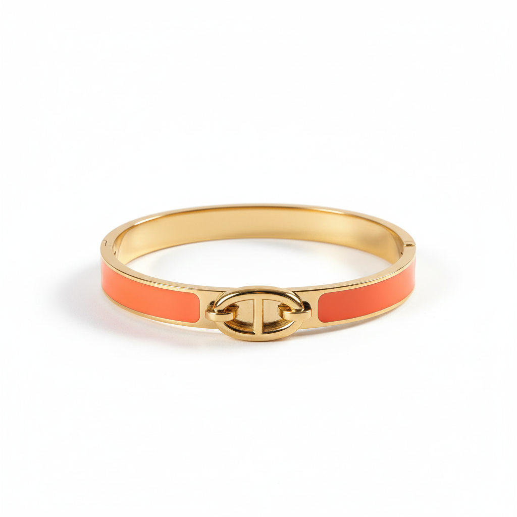 Bracelet jonc orange vue à plat fond blanc