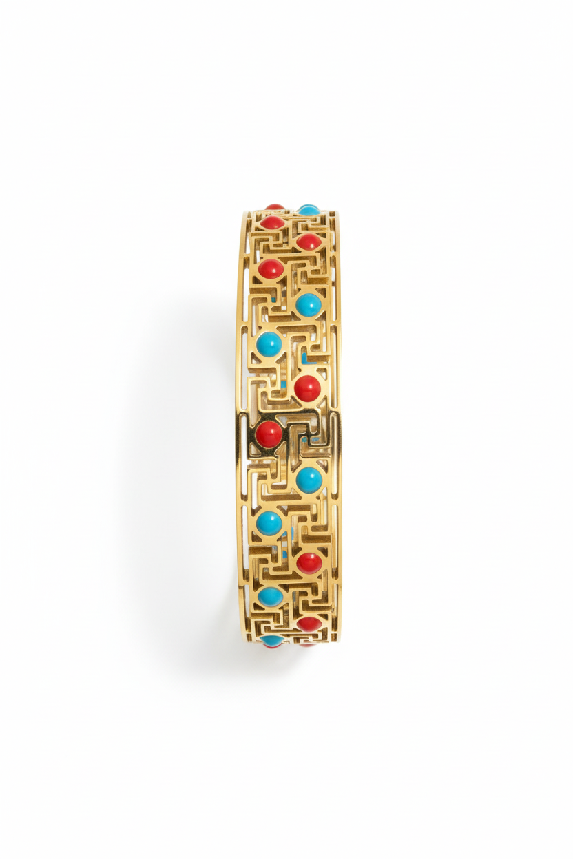 Bracelet jonc Samar turquoise corail dessus fond blanc