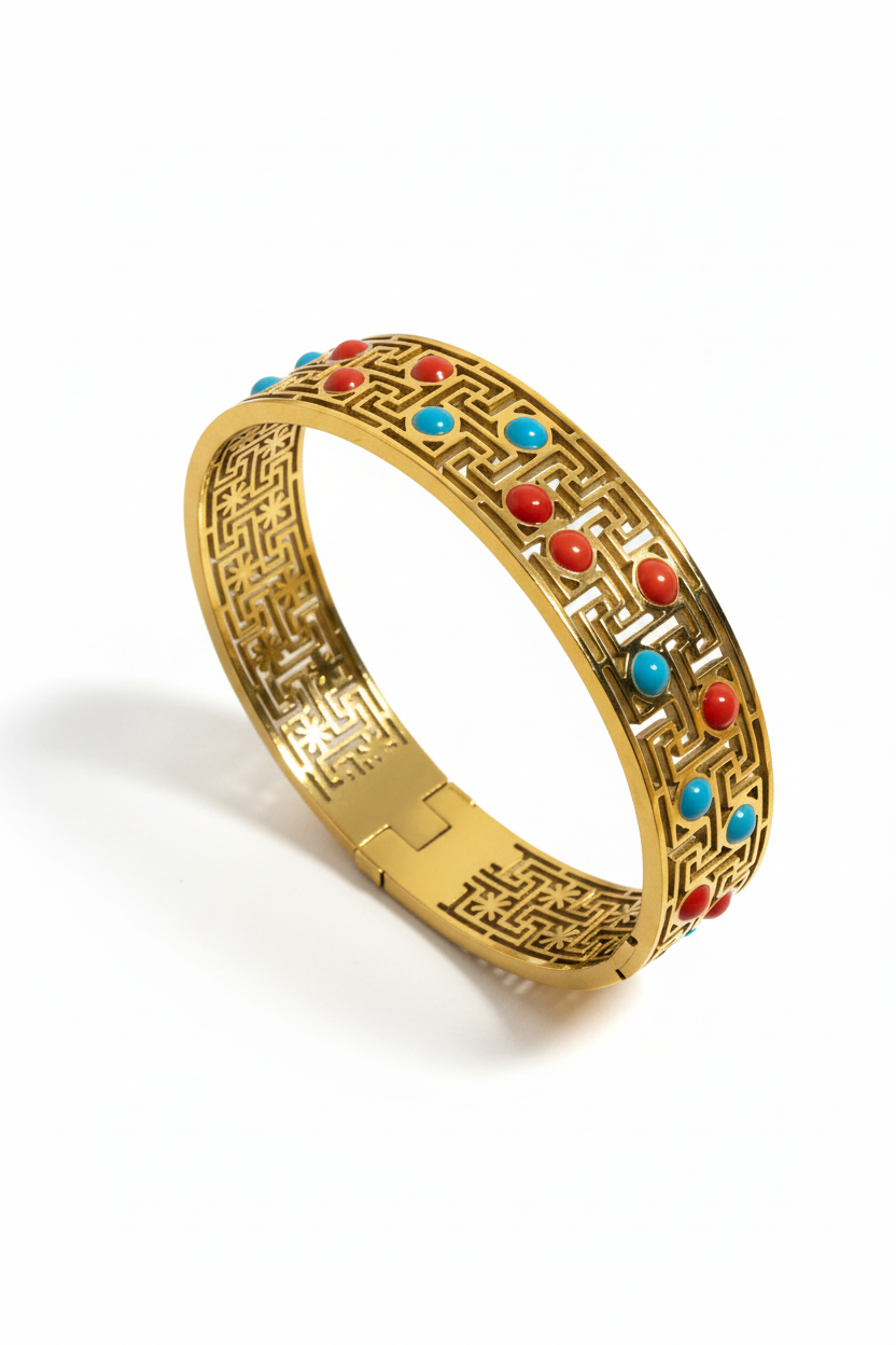 Bracelet jonc Samar turquoise corail fond blanc