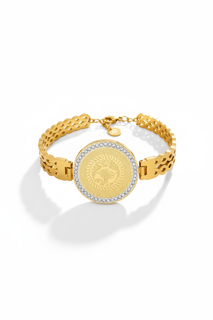 Bracelet médaillon gravé centré fond blanc