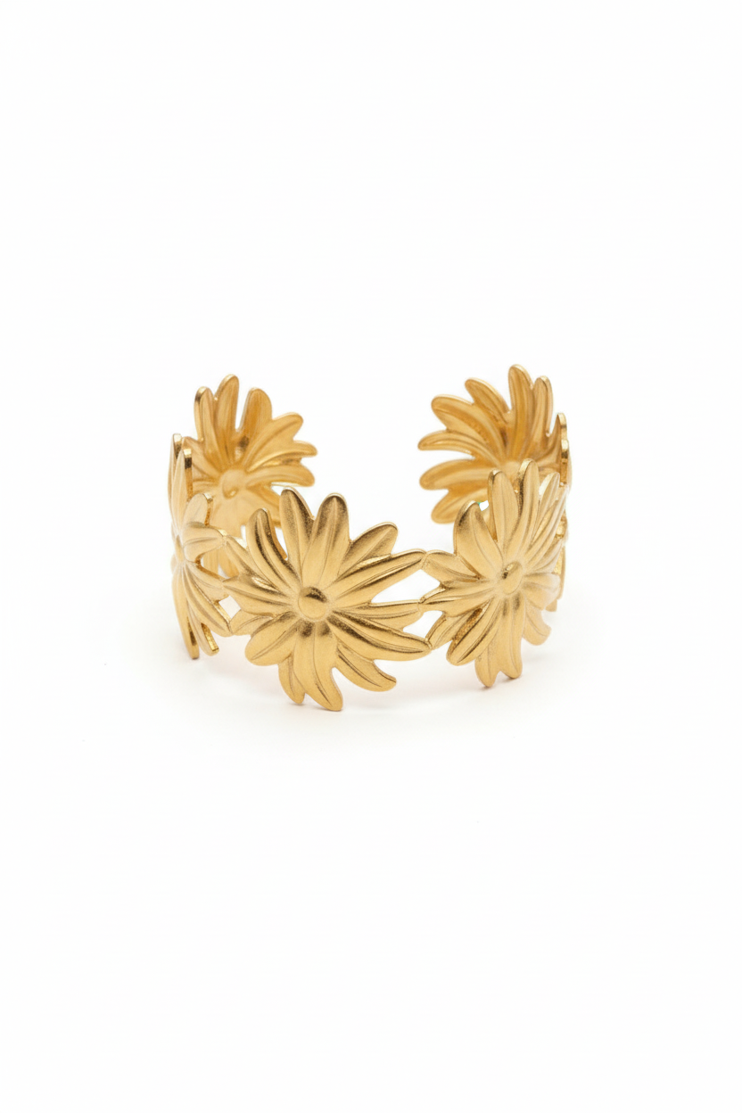 Bracelet manchette fleurs tiare vue professionnelle fond blanc