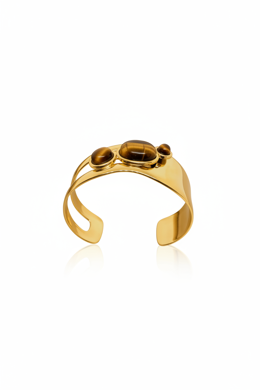 Bracelet manchette œil de tigre fond blanc