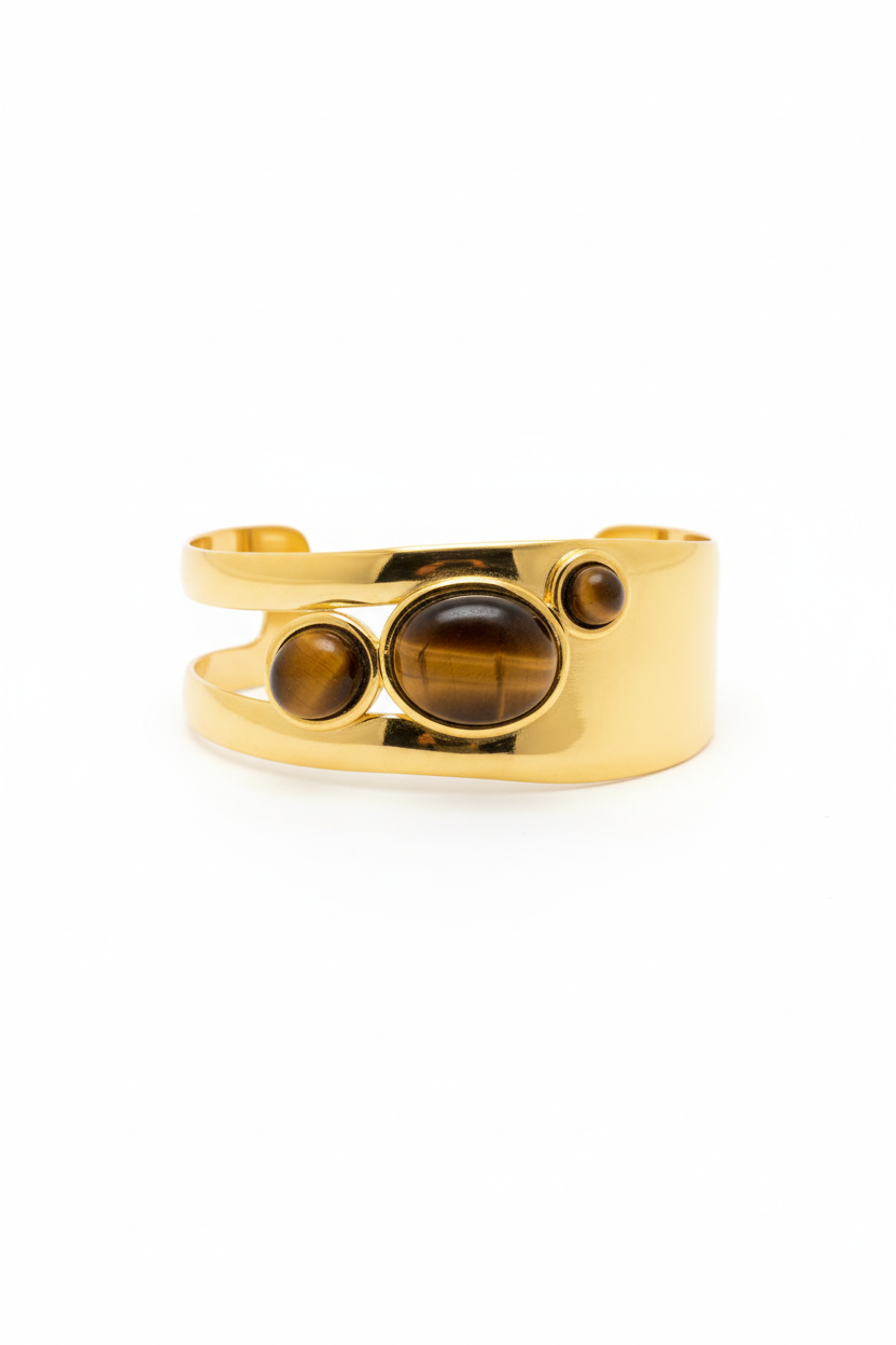 Bracelet manchette œil de tigre frontale fond blanc