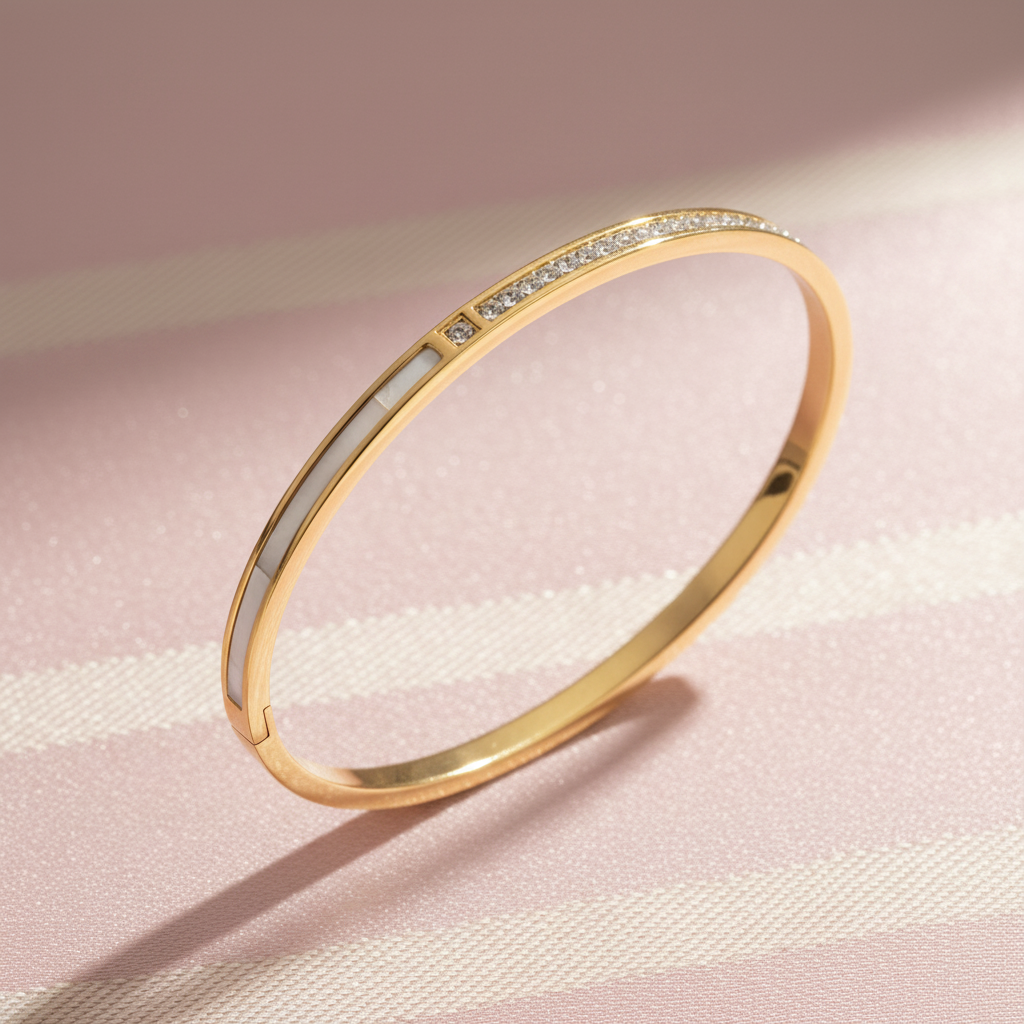 Bracelet nacre cristaux slim ombre - fond rose poudre