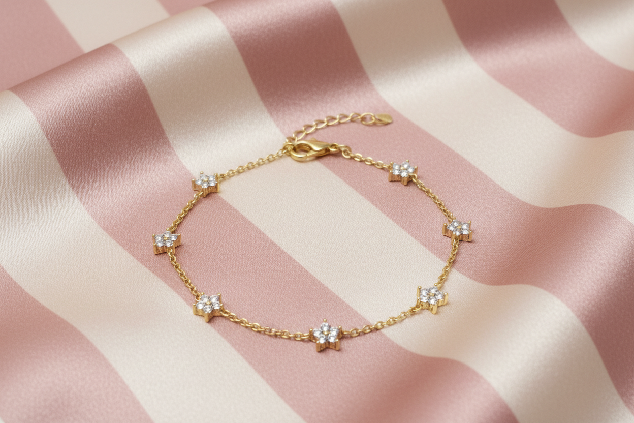 Bracelet étoiles cristal - fond satiné