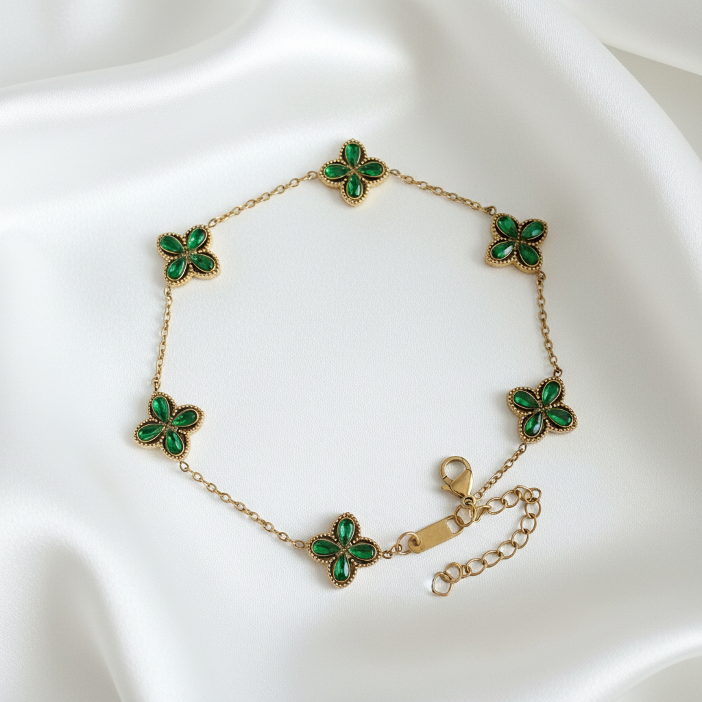 Bracelet trèfle vert doré - vue 1
