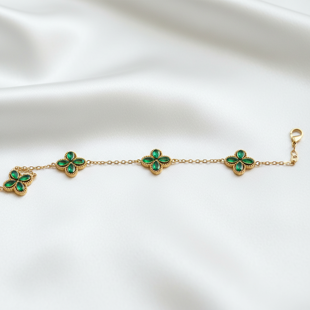Bracelet trèfle vert doré - vue 3