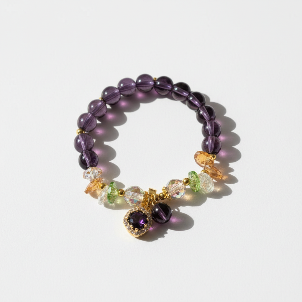 Bracelet violet en cercle sur fond blanc