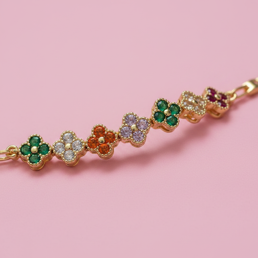 Bracelets multicolores - fond rose bonbon 3