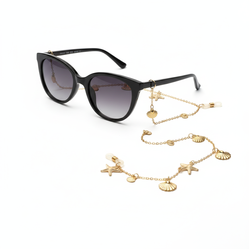 Chaîne lunettes sur lunettes fond blanc