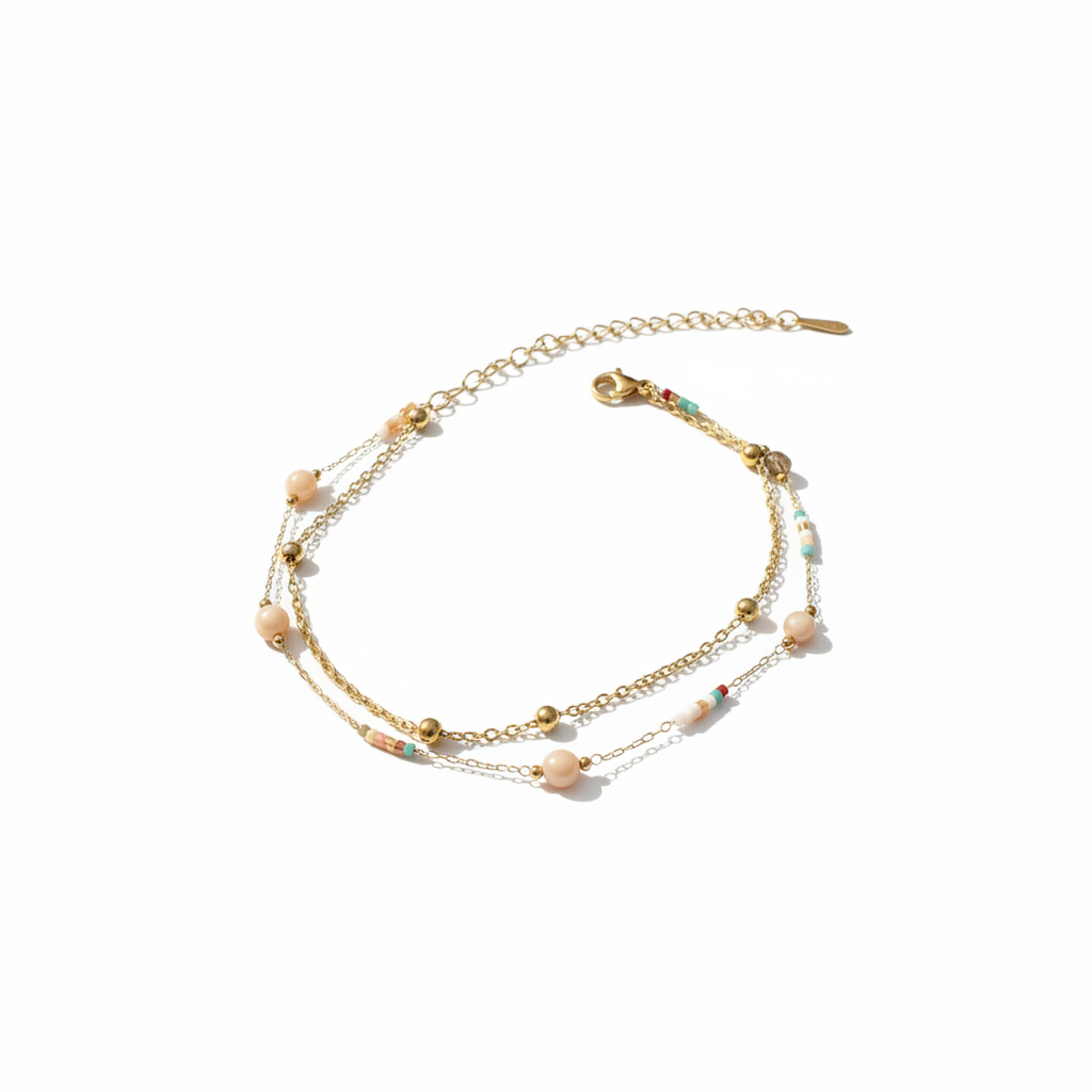 Cheville Double Rang Nude Doré fond blanc