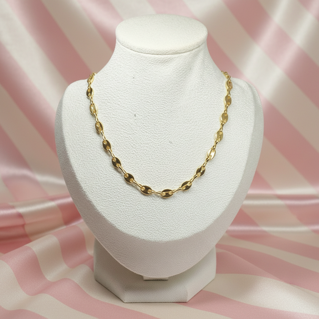 Collier chaîne - fond rayé rose satiné 1