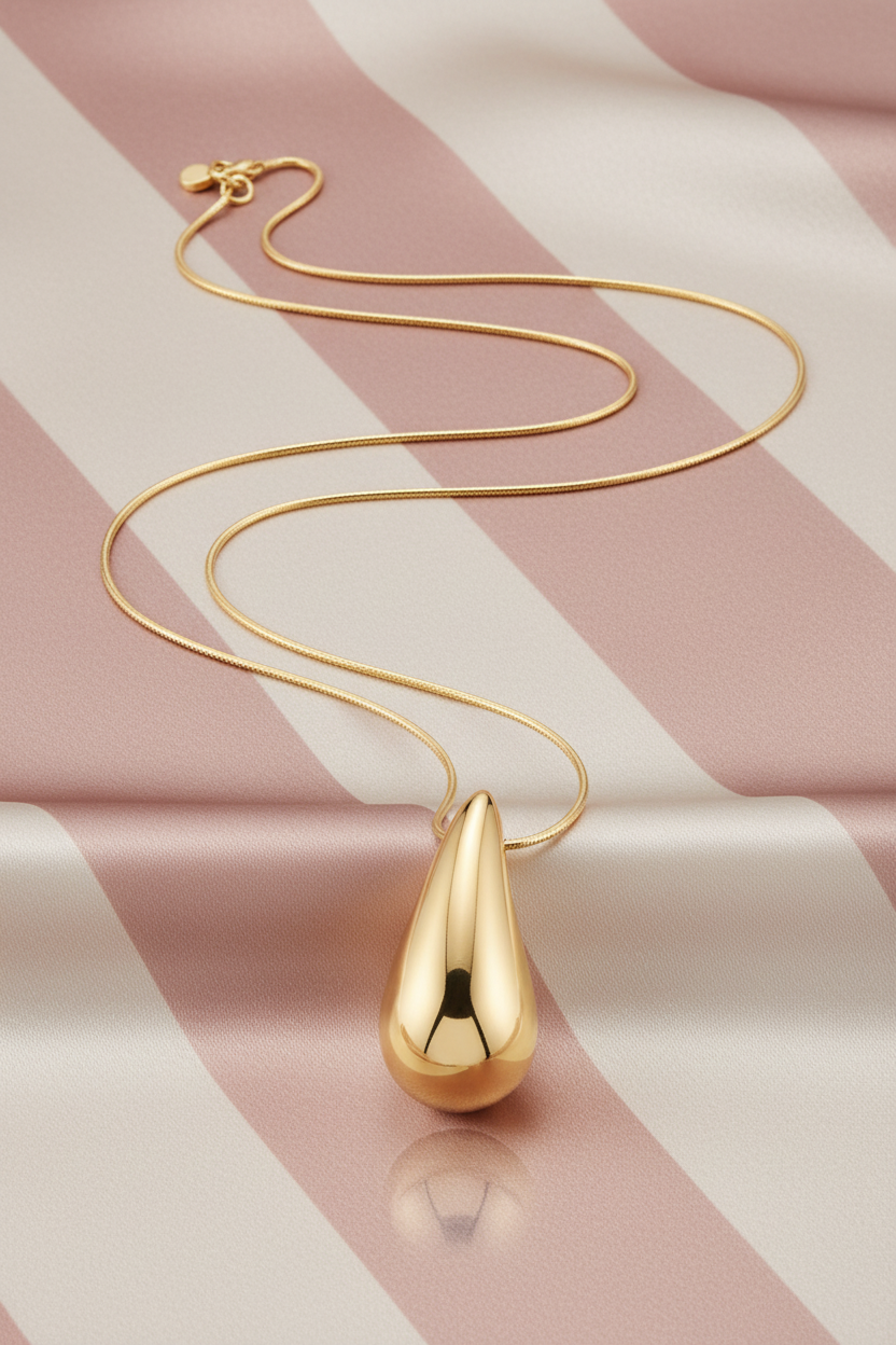 Collier goutte dorée - fond satiné