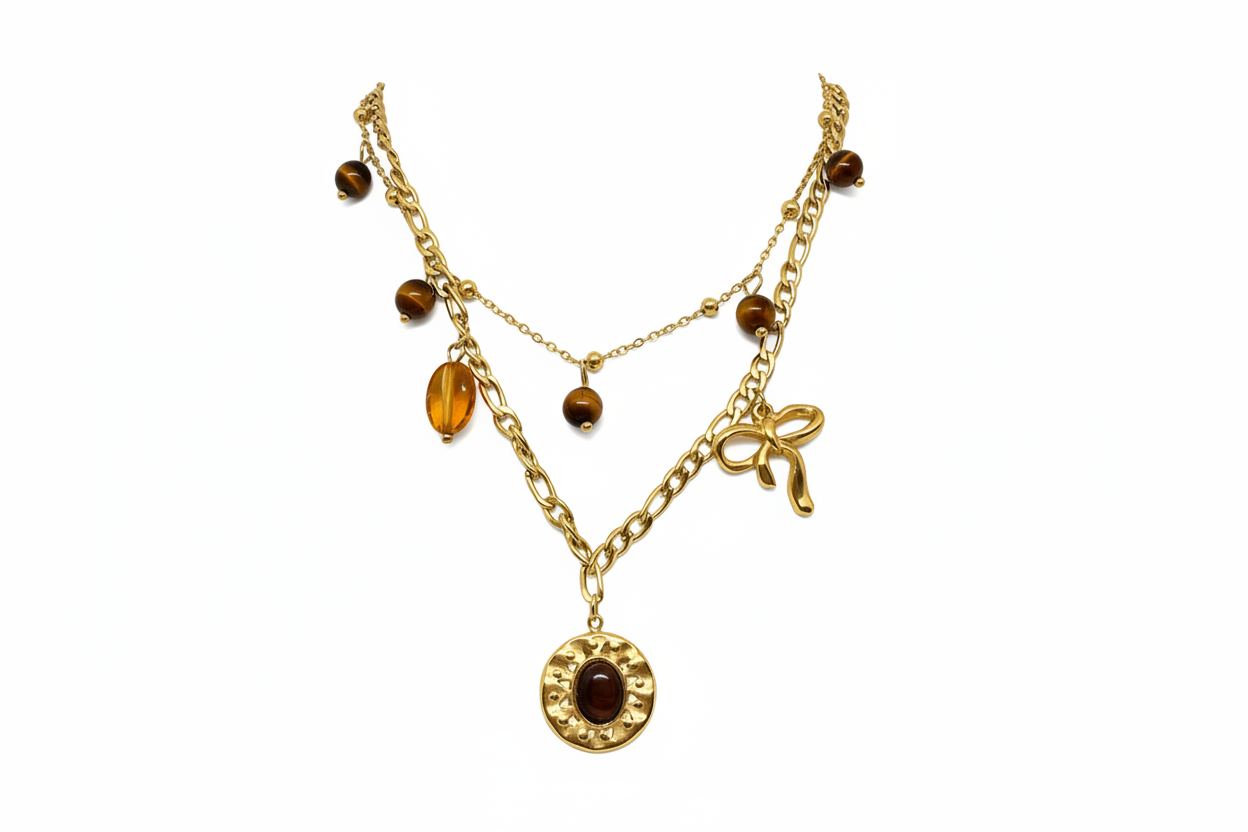 Collier Œil de tigre avec perles fond blanc