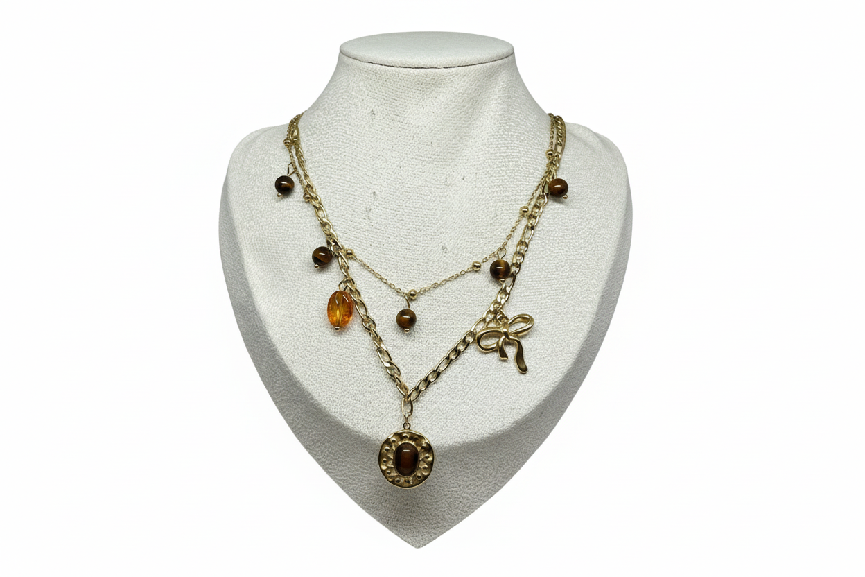 Collier Œil de tigre fond blanc