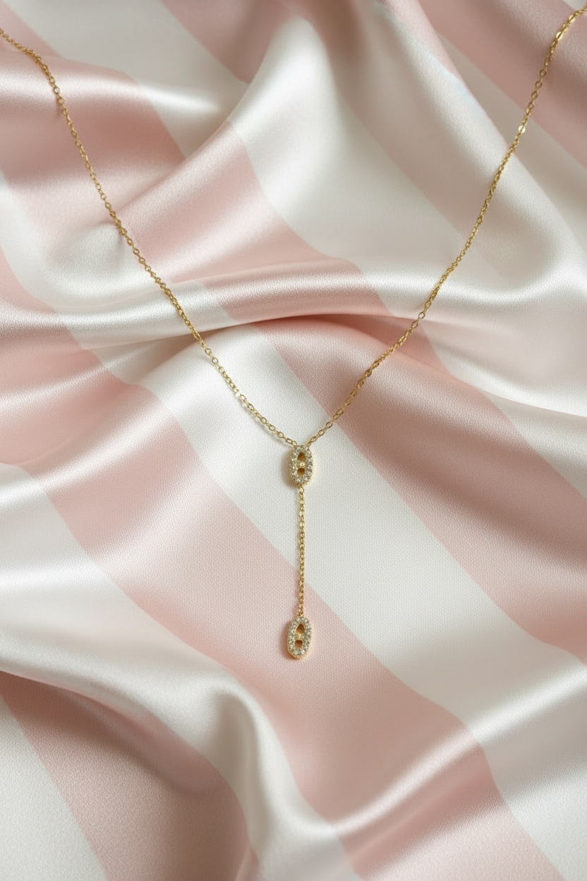 Collier lariat Y doré - fond satiné rayures