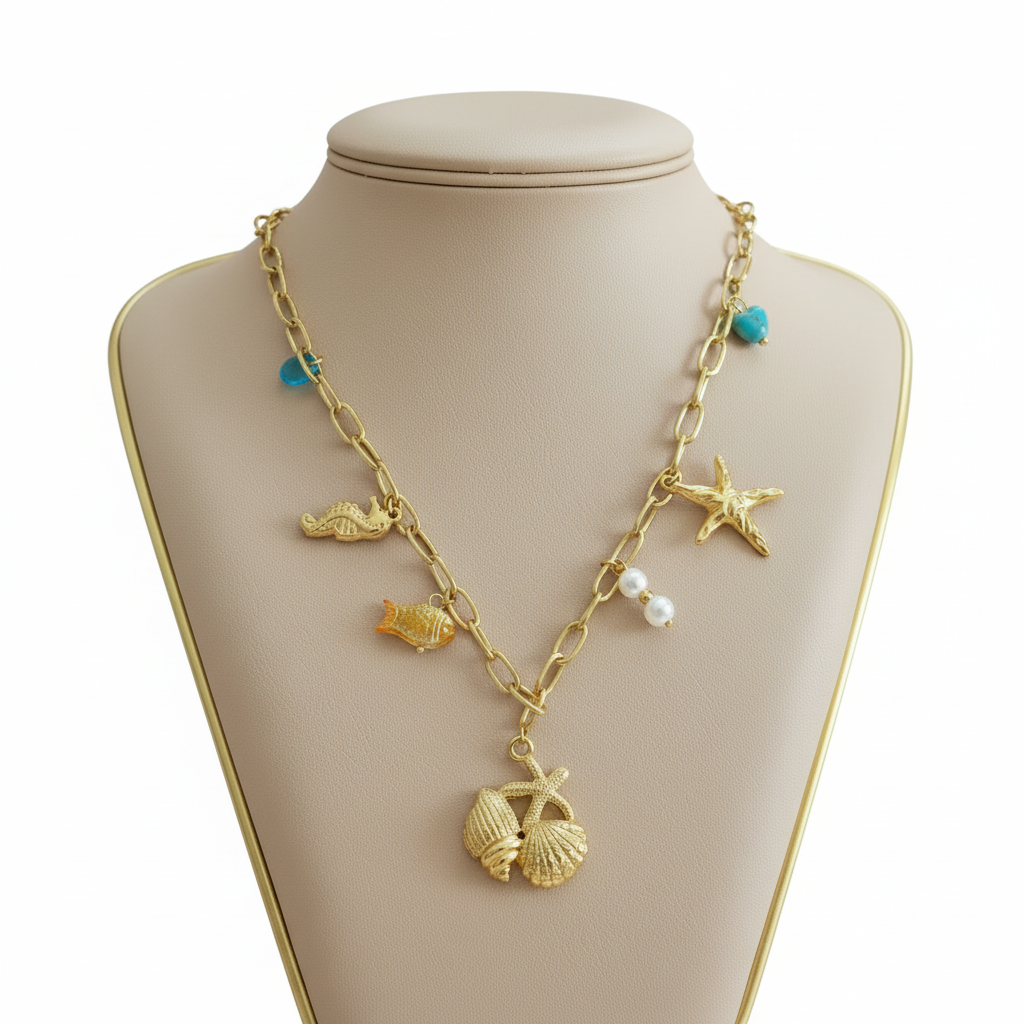 Collier Marin or détail sur fond blanc