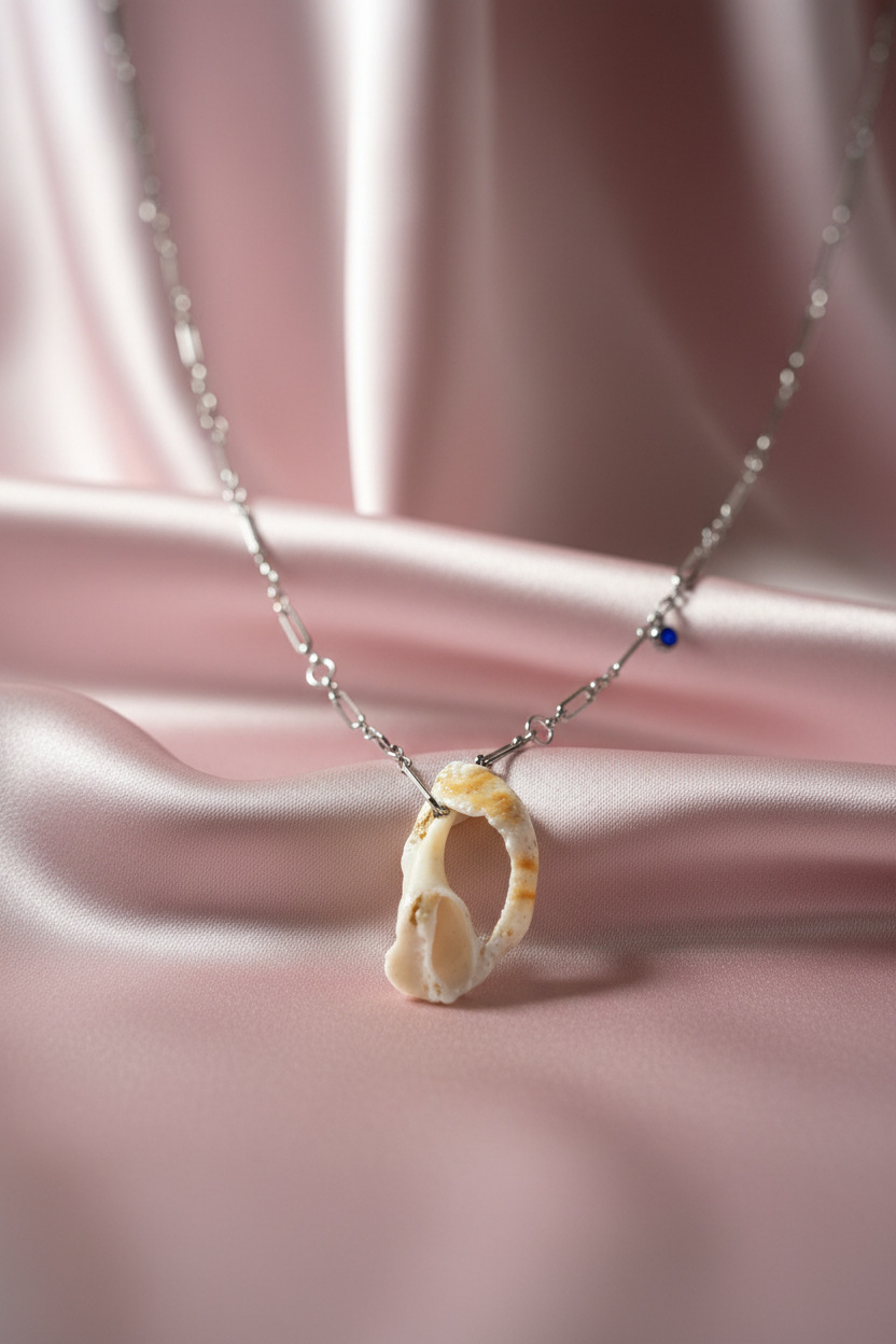 Collier organique fond rose poudré satiné