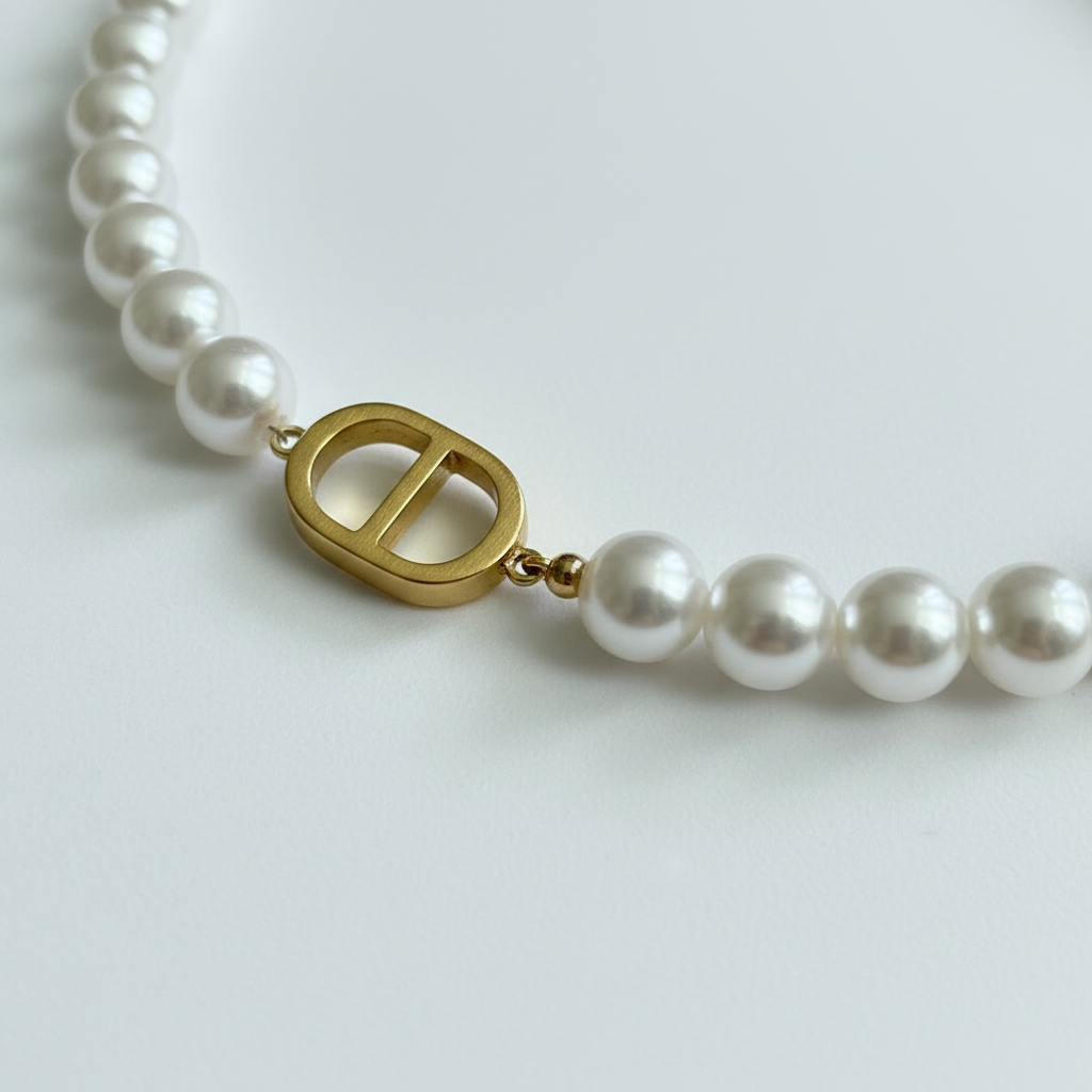 Collier perles de soi macro gros plan sur fond blanc