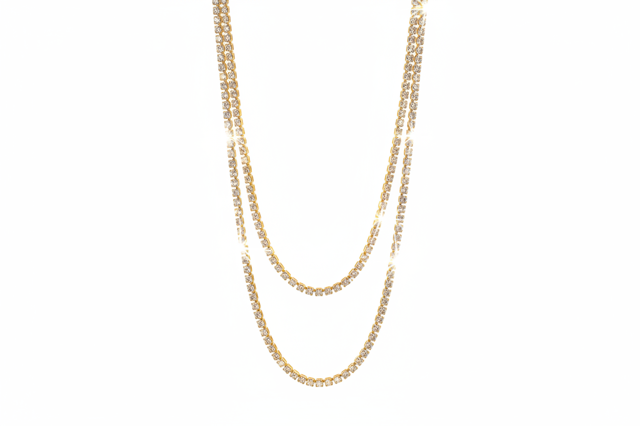 Collier sautoir doré vertical avec tons dorés accentués