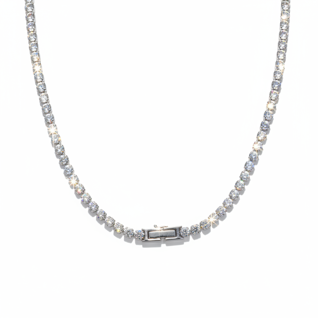Collier Svetlana Silver - strass rehaussés - fond blanc