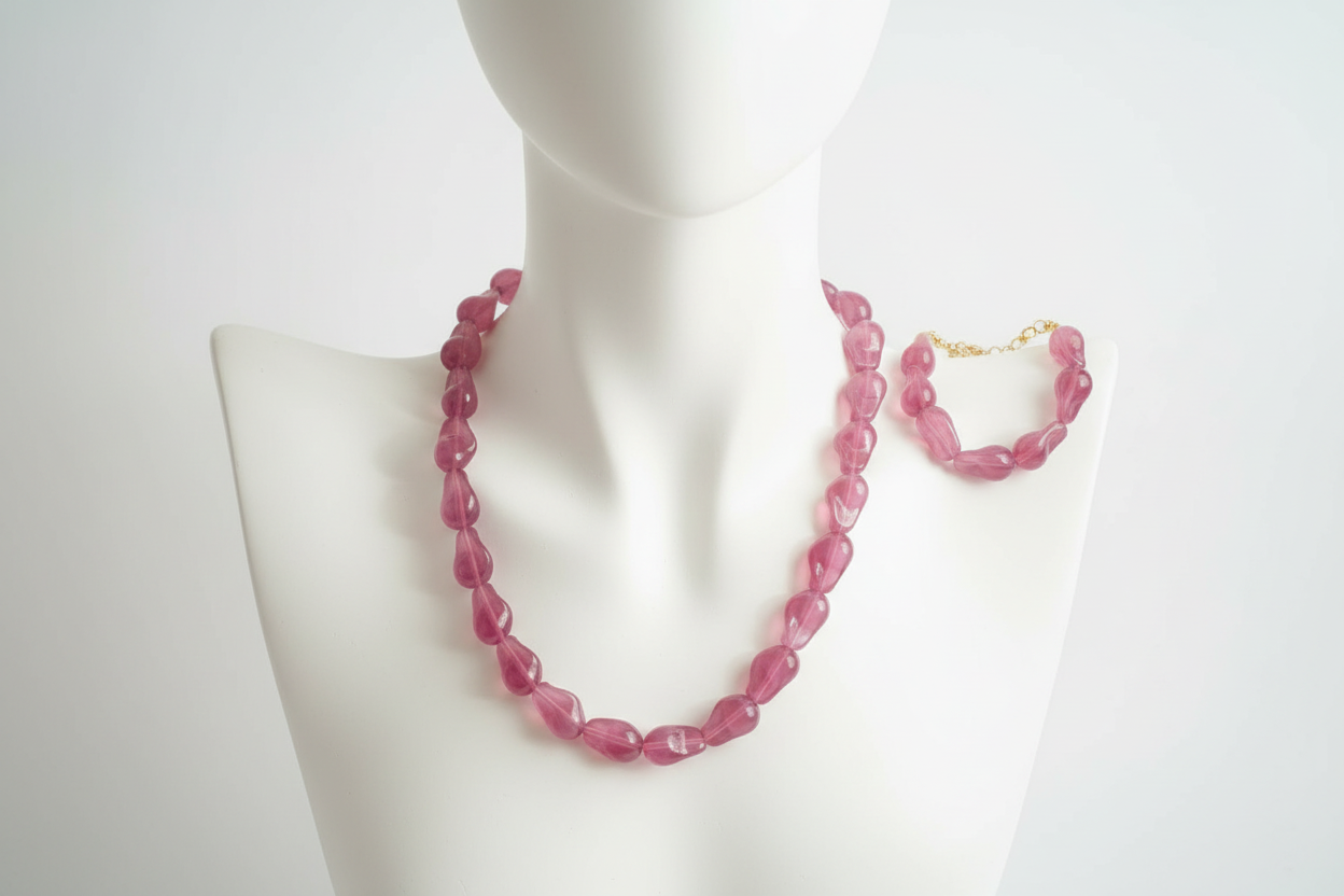 Parure Agate rose sur buste vue 1