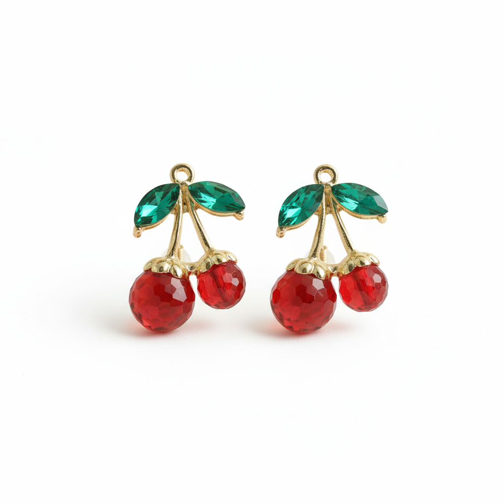 Parure Cerise boucles d'oreilles sur fond blanc