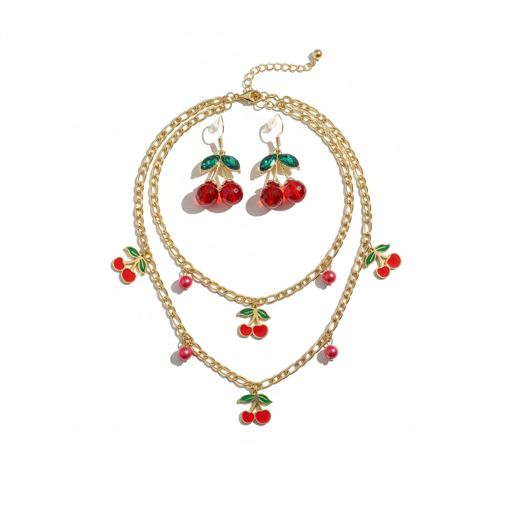 Parure Cerise ensemble sur fond blanc