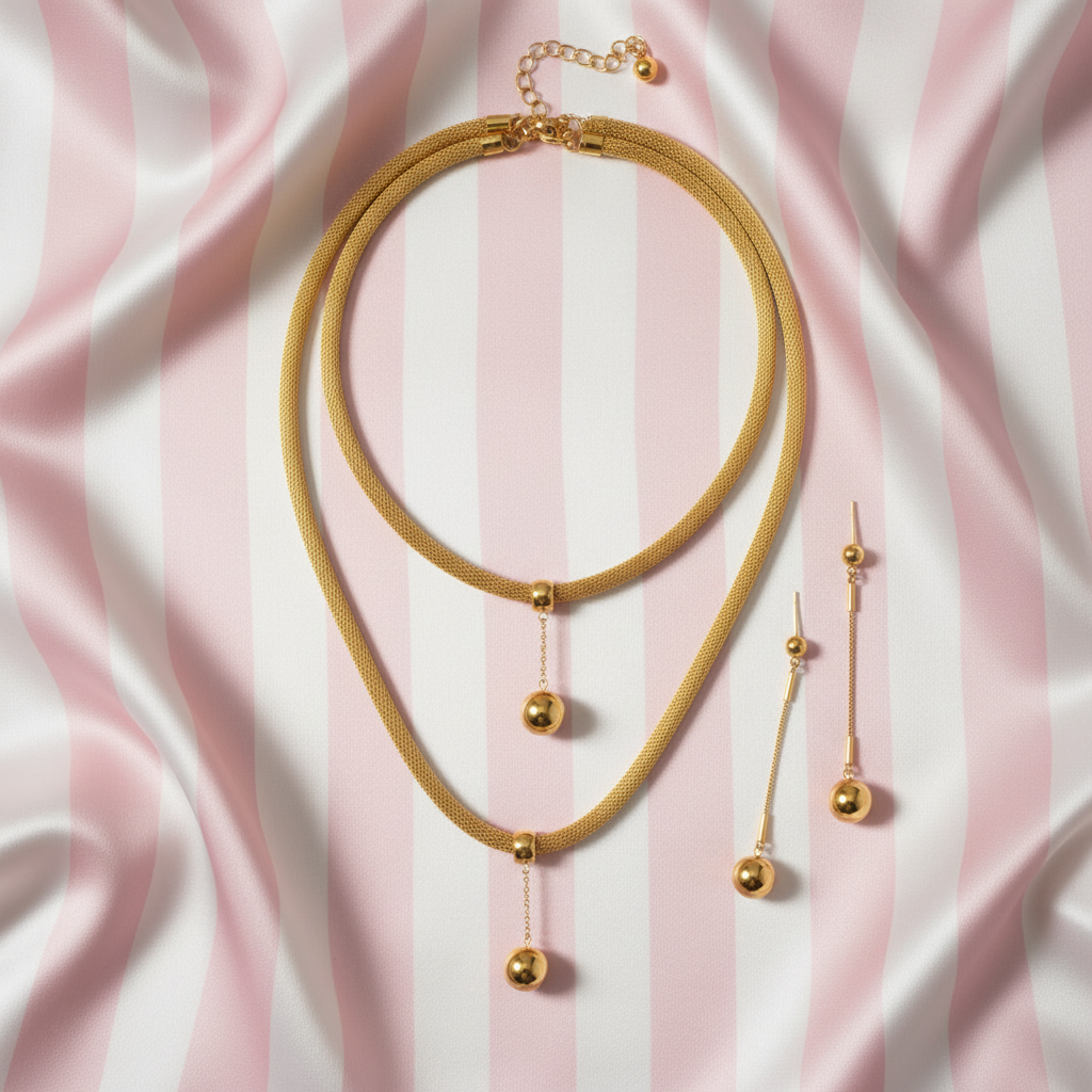 Parure mesh dorée - sans buste, rayures rose et crème