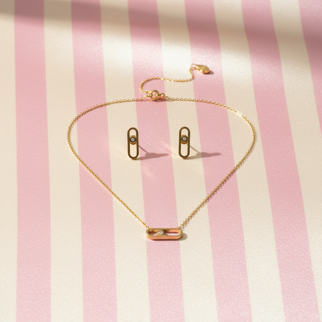 Parure ovale - flat lay rayures rose et crème