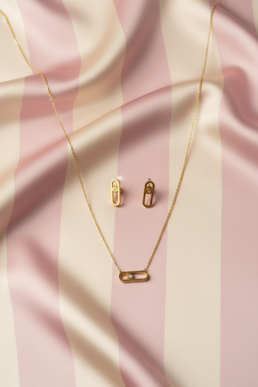 Parure ovale - flat lay sans buste, rayures rose et crème