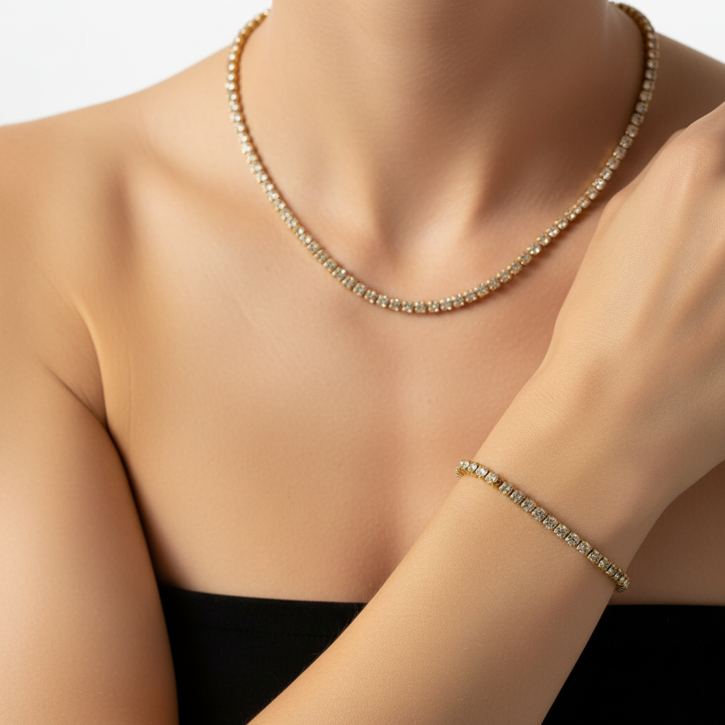 Parure Svetlana - collier sur cou et bracelet sur poignet