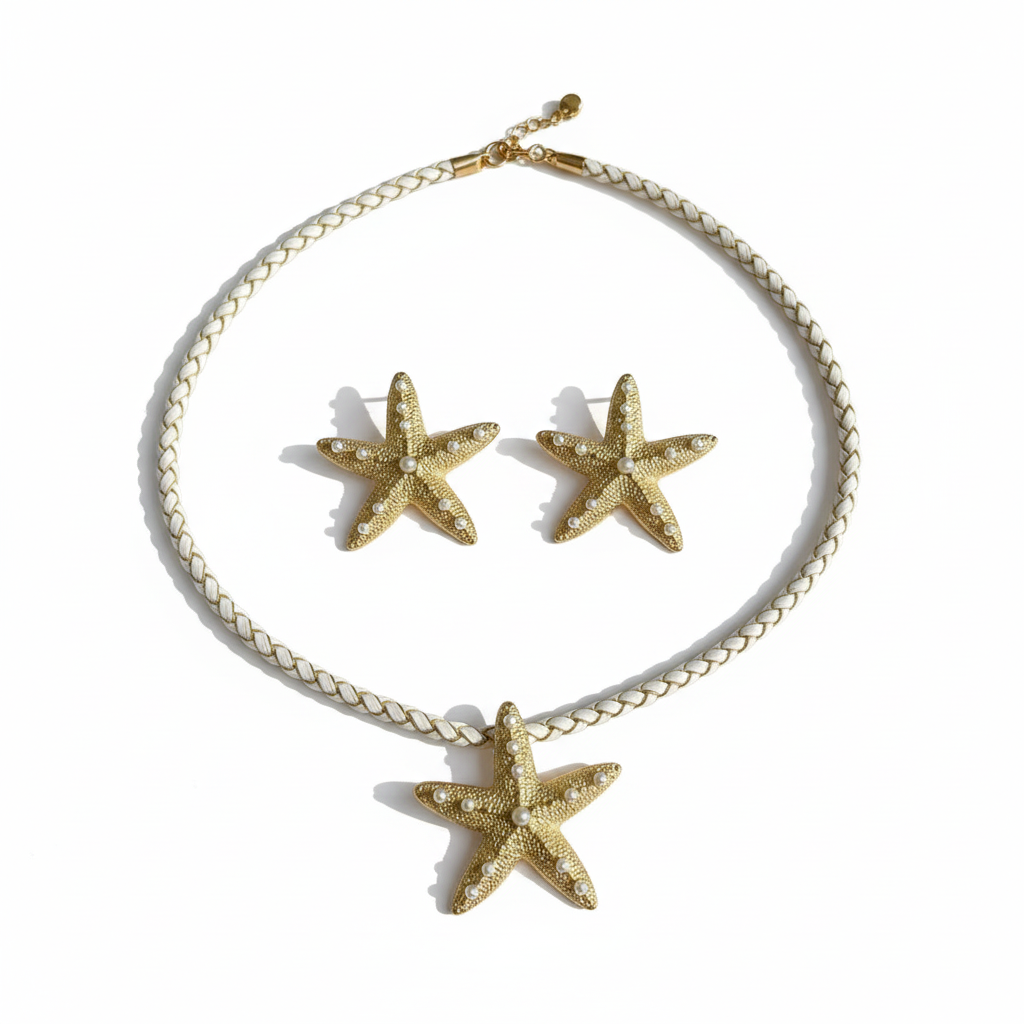 Parure étoiles de mer sur fond blanc