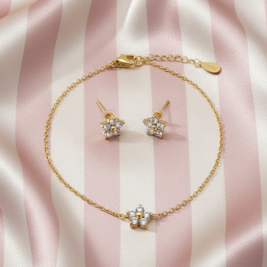 Set fleur cristal – fond rayé satiné