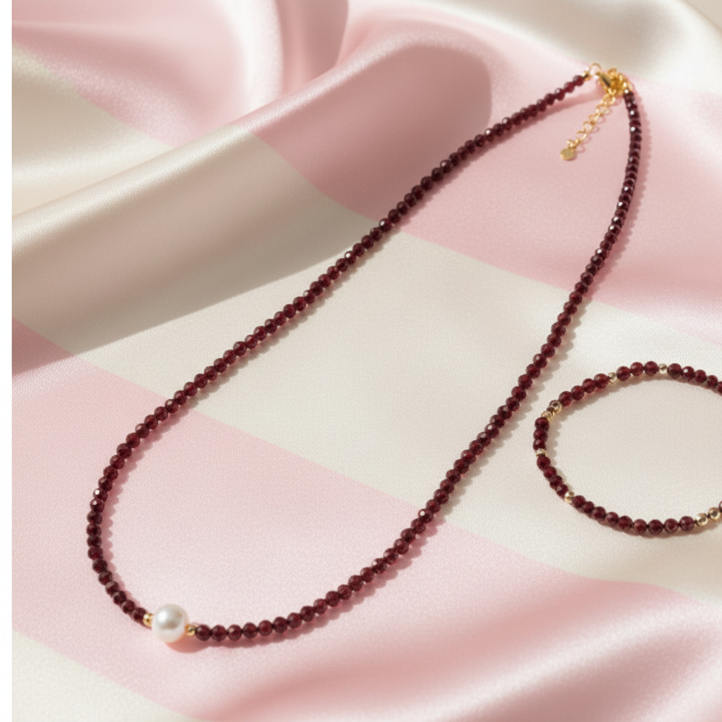 Set grenat - fond rayé rose crème